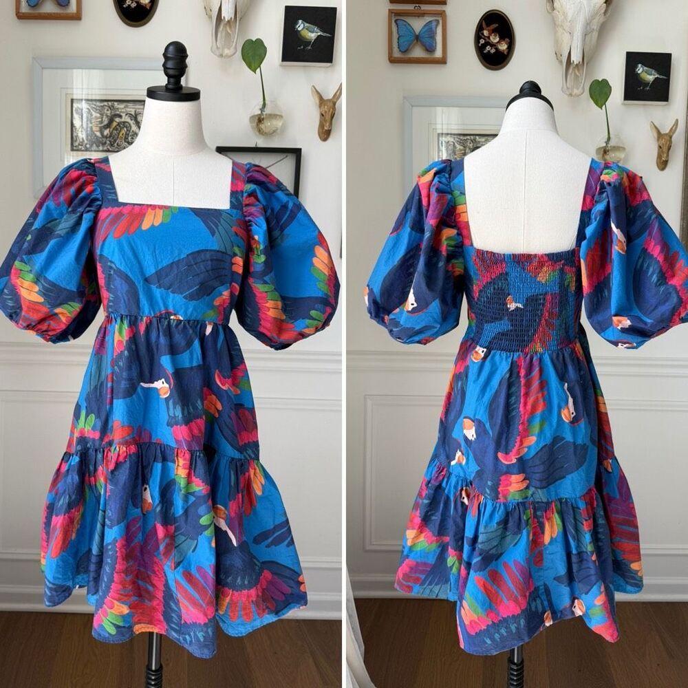 Farm Rio Rainbow Macaw Mini Dress $198 M - Picture 2 of 13